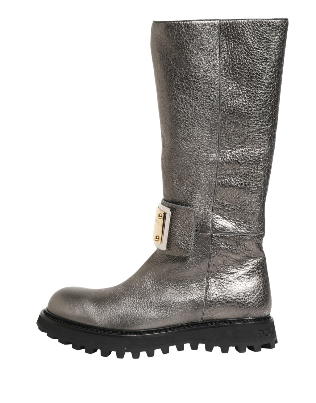 Dolce & Gabbana Metallic Silver Leather Mid Calf Boots Shoes - Eljoys Fashion 
