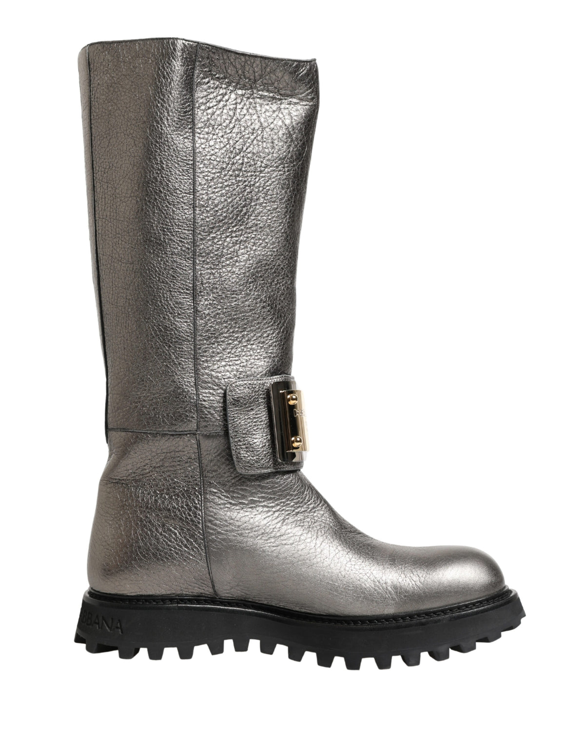 Dolce & Gabbana Metallic Silver Leather Mid Calf Boots Shoes - Eljoys Fashion 