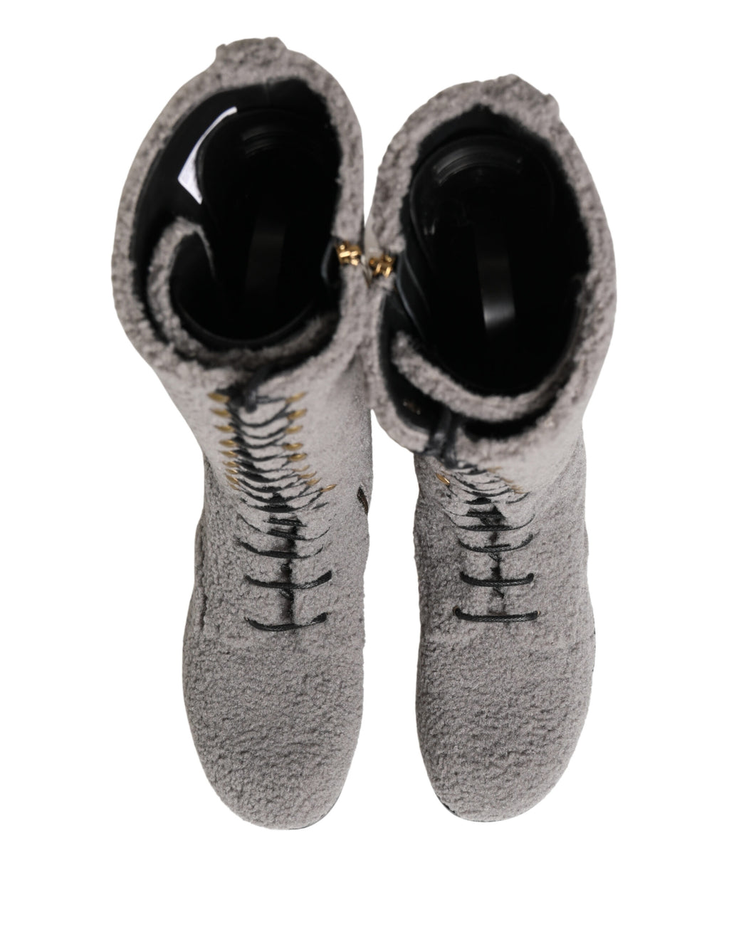 Dolce & Gabbana Gray Shearling Lace Up Knee High Boots Shoes - Eljoys Fashion 