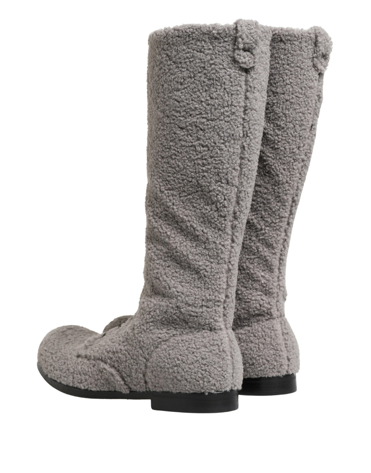 Dolce & Gabbana Gray Shearling Lace Up Knee High Boots Shoes - Eljoys Fashion 