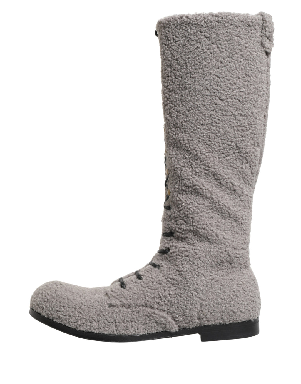 Dolce & Gabbana Gray Shearling Lace Up Knee High Boots Shoes - Eljoys Fashion 
