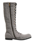 Dolce & Gabbana Gray Shearling Lace Up Knee High Boots Shoes - Eljoys Fashion 