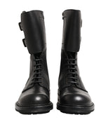 Dolce & Gabbana Black Leather Belted Buckle Combat Boots Shoes - Eljoys Fashion 