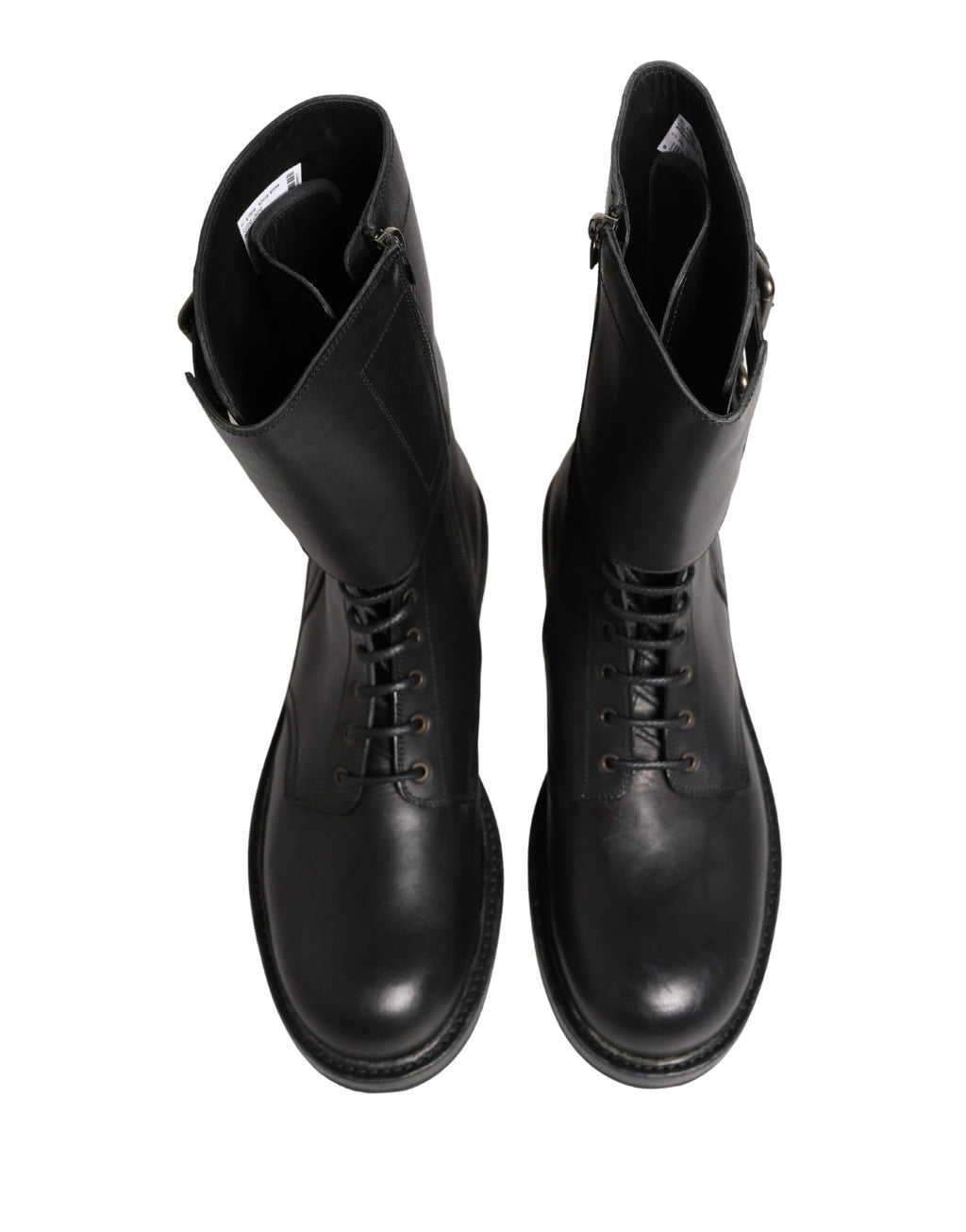 Dolce & Gabbana Black Leather Belted Buckle Combat Boots Shoes - Eljoys Fashion 