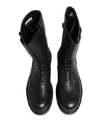Dolce & Gabbana Black Leather Belted Buckle Combat Boots Shoes - Eljoys Fashion 