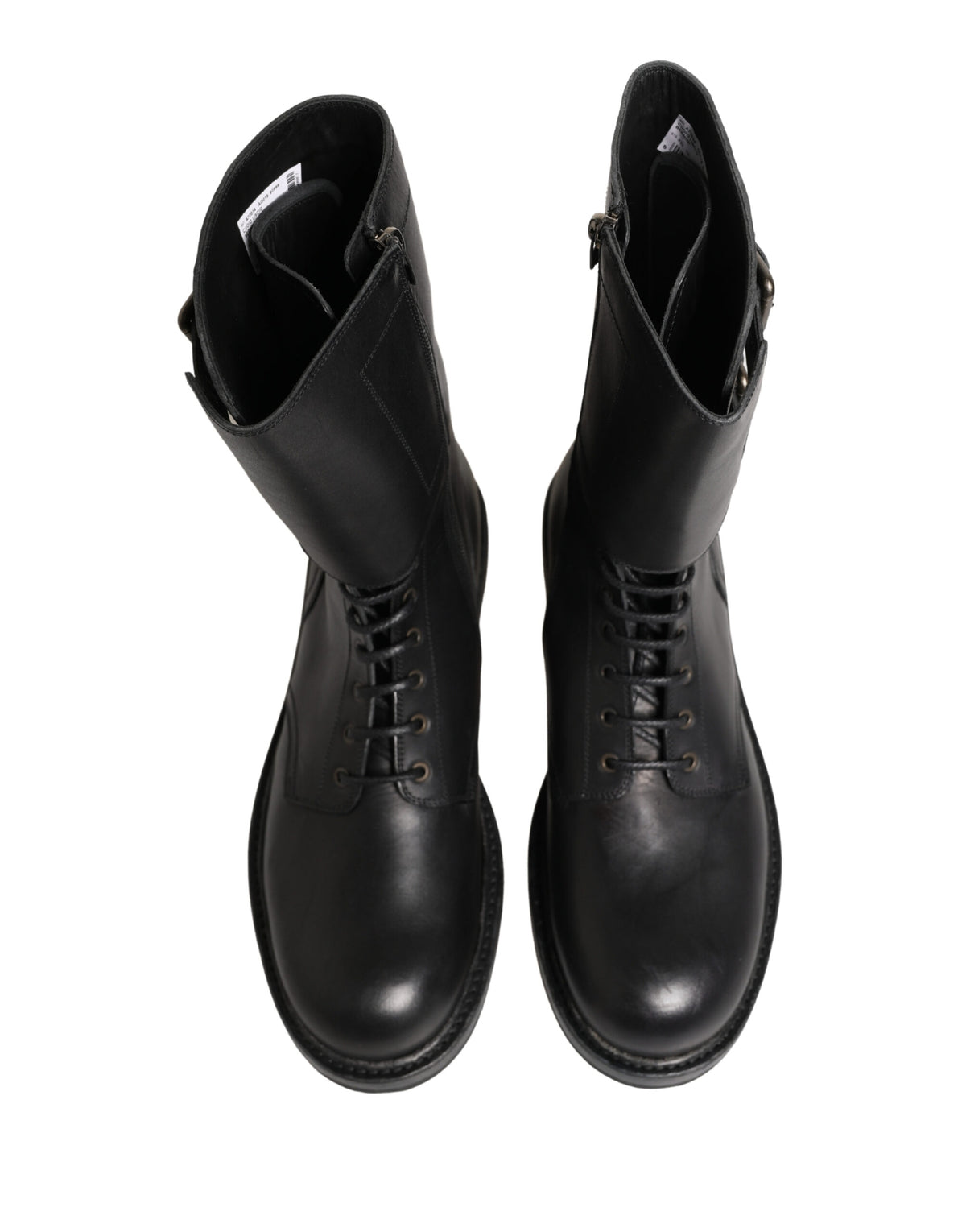 Dolce & Gabbana Black Leather Belted Buckle Combat Boots Shoes - Eljoys Fashion 