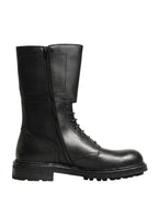 Dolce & Gabbana Black Leather Belted Buckle Combat Boots Shoes - Eljoys Fashion 