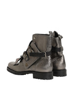 Dolce & Gabbana Metallic Silver Leather Buckle Ankle Boots Shoes - Eljoys Fashion 