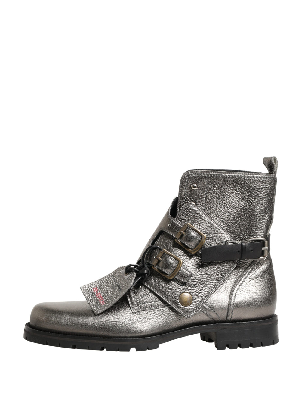 Dolce & Gabbana Metallic Silver Leather Buckle Ankle Boots Shoes - Eljoys Fashion 