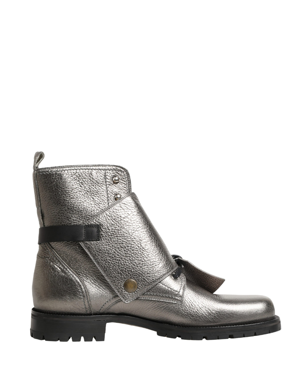 Dolce & Gabbana Metallic Silver Leather Buckle Ankle Boots Shoes - Eljoys Fashion 