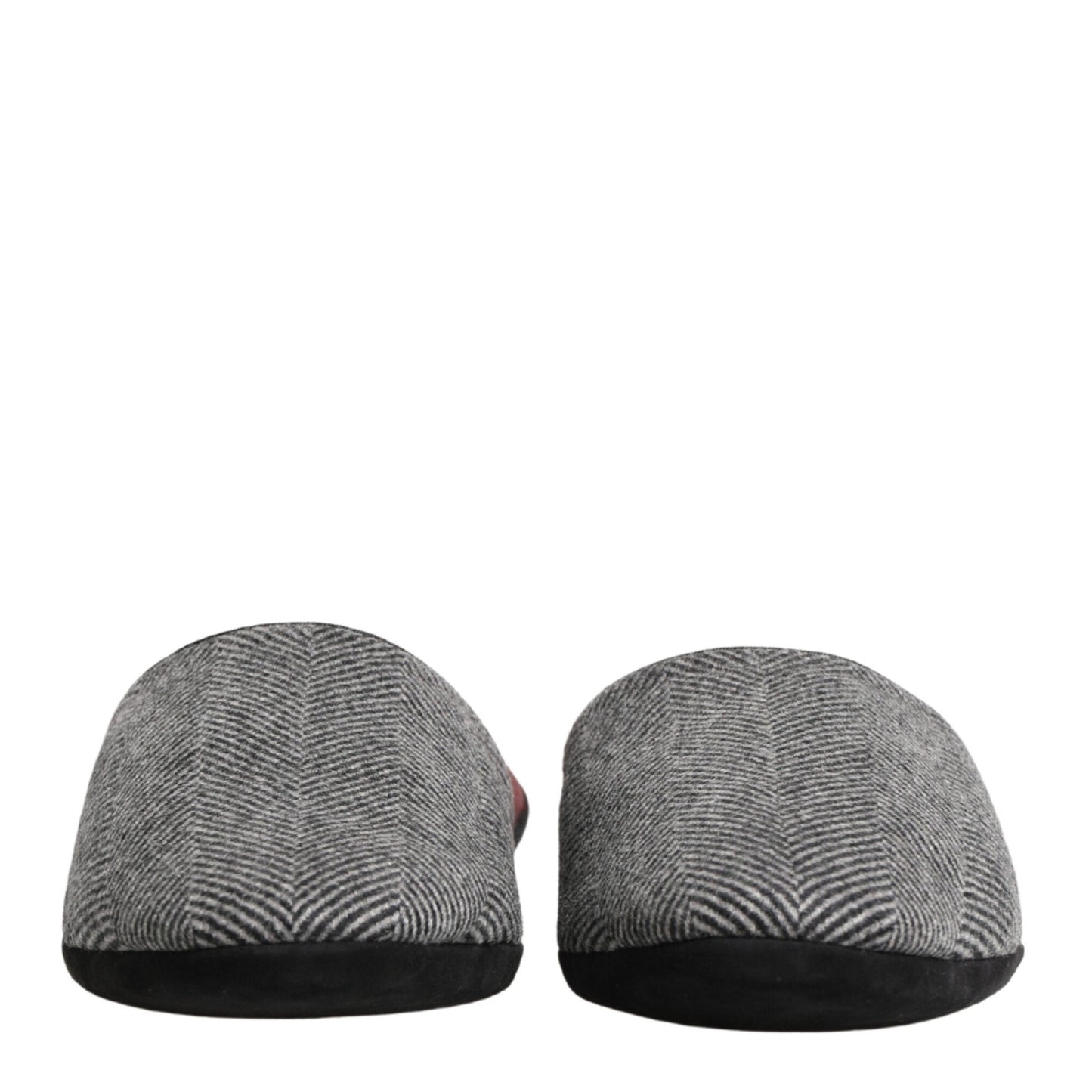 Dolce & Gabbana Grey Herringbone Cashmere Red Slippers Shoes