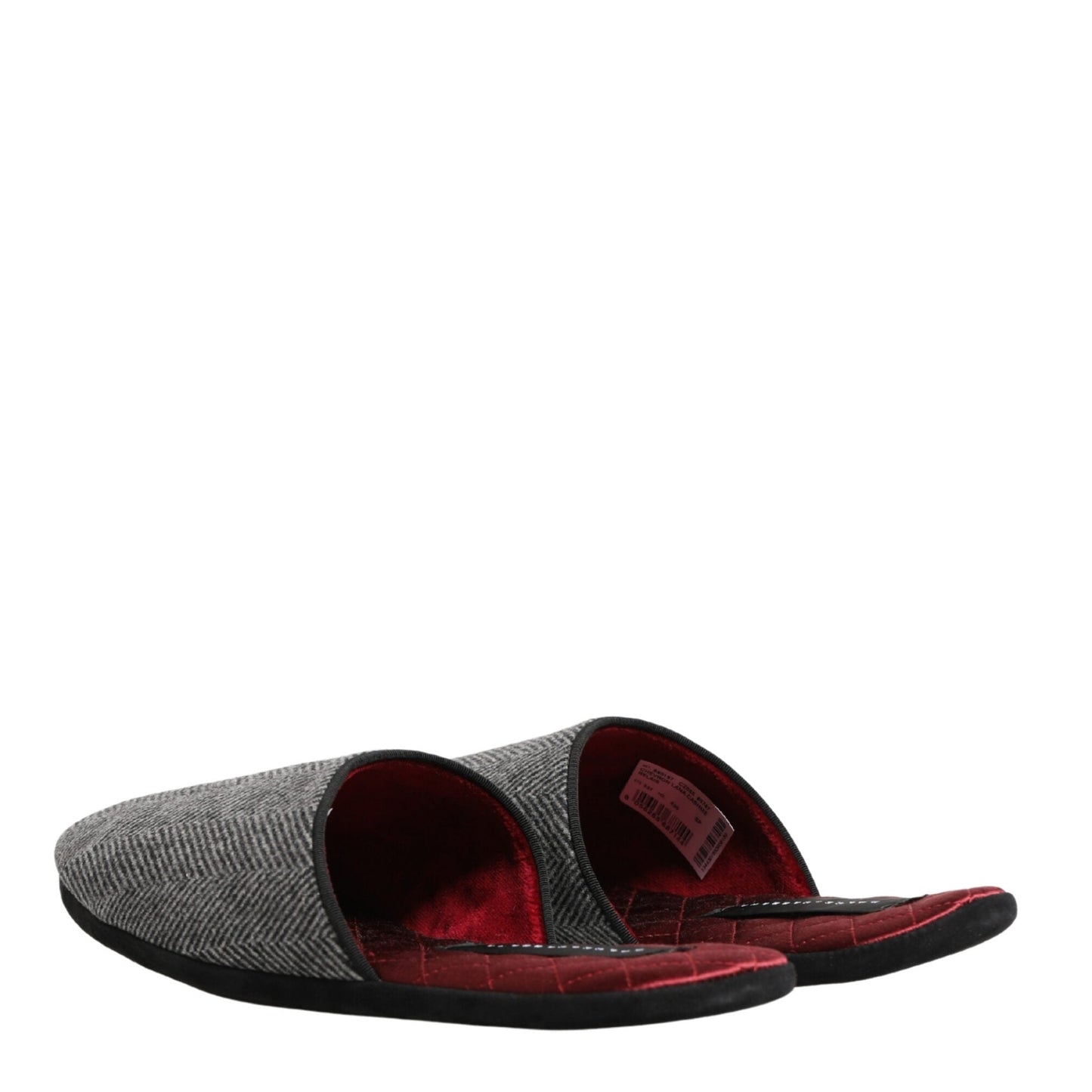 Dolce & Gabbana Grey Herringbone Cashmere Red Slippers Shoes