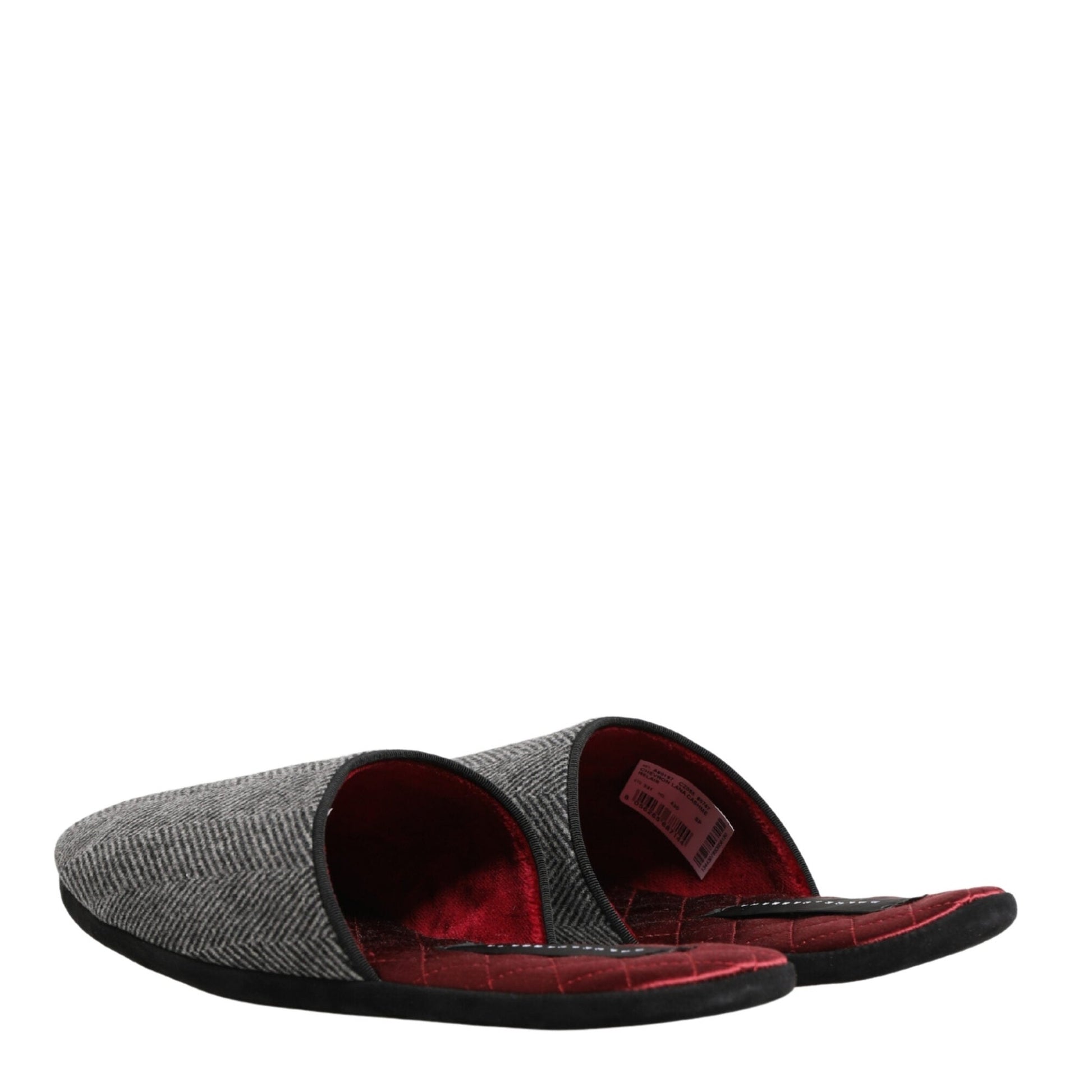 Dolce & Gabbana Grey Herringbone Cashmere Red Slippers Shoes