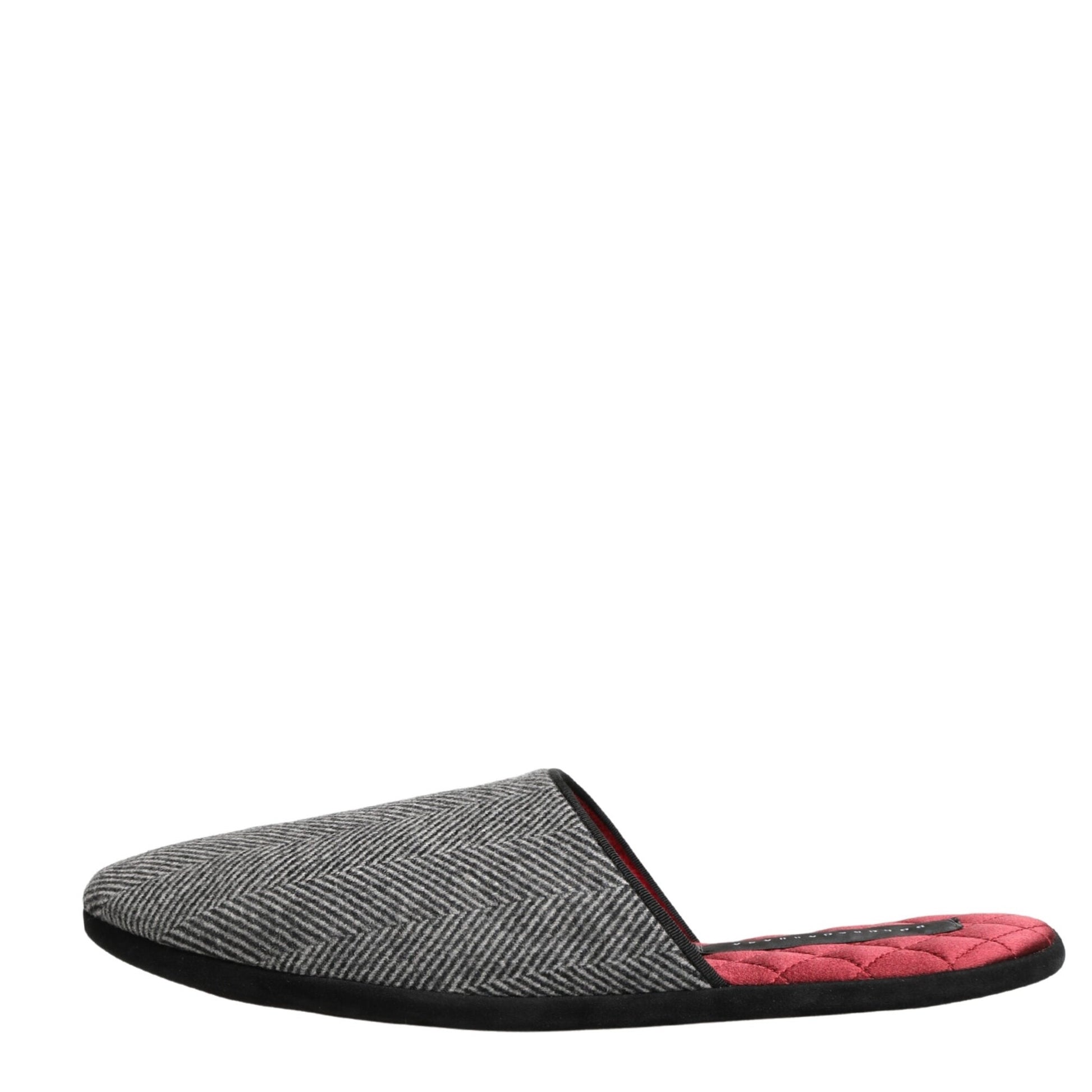 Dolce & Gabbana Grey Herringbone Cashmere Red Slippers Shoes