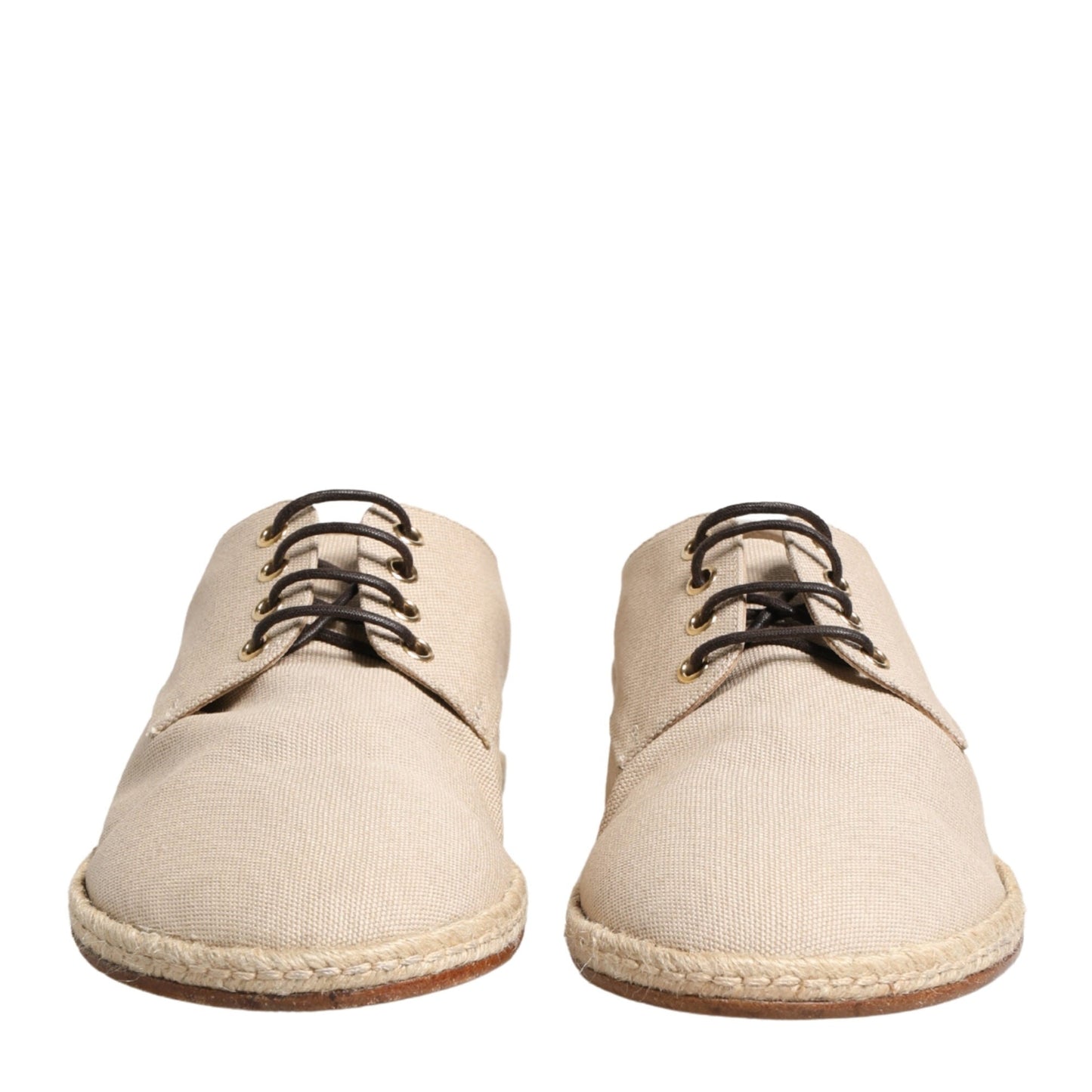 Dolce & Gabbana Beige Espadrille Sole Lace Up Canvas Derby Shoes