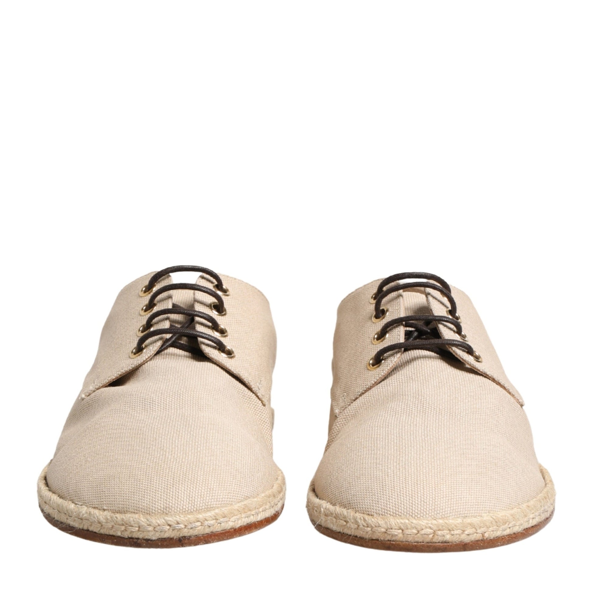 Dolce & Gabbana Beige Espadrille Sole Lace Up Canvas Derby Shoes
