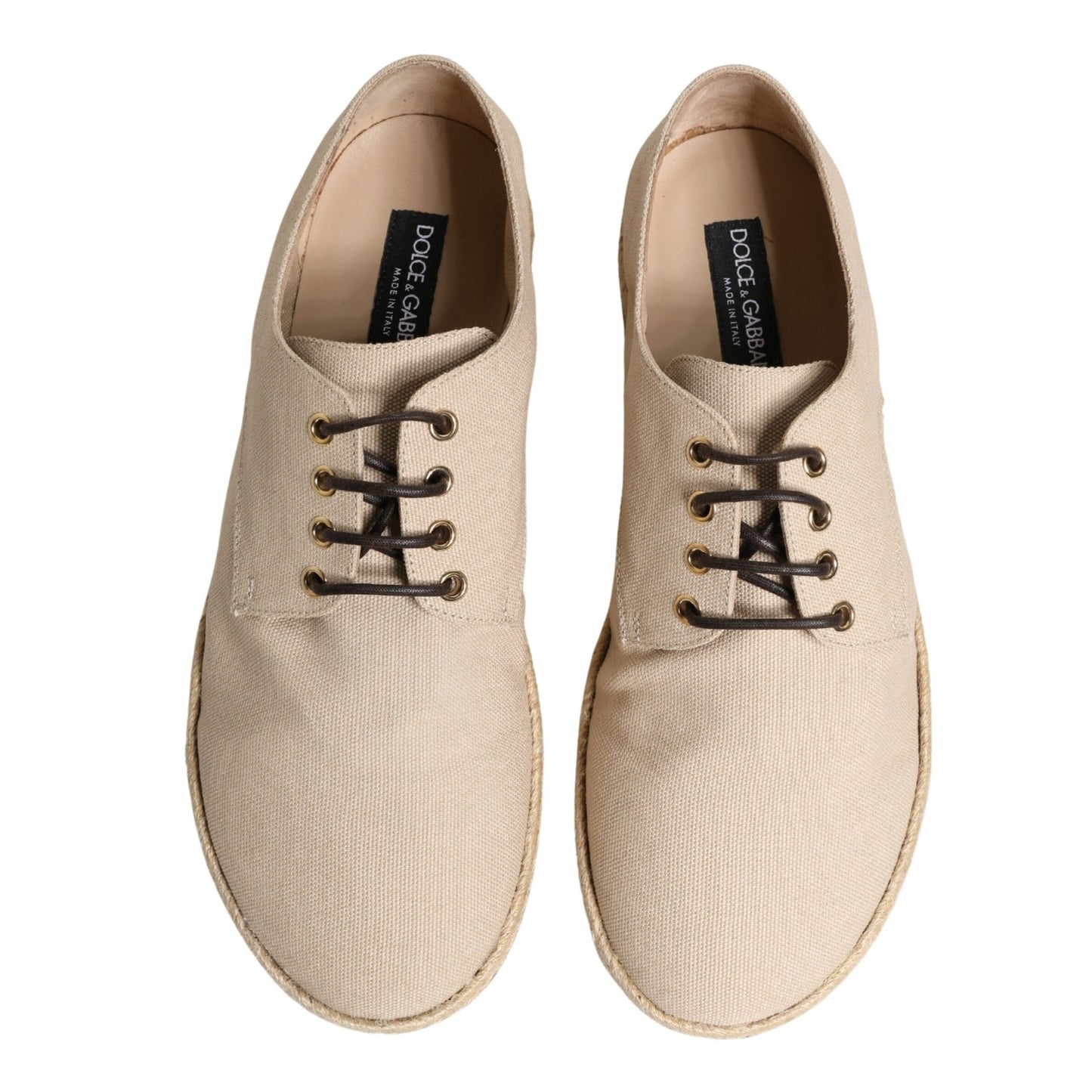 Dolce & Gabbana Beige Espadrille Sole Lace Up Canvas Derby Shoes