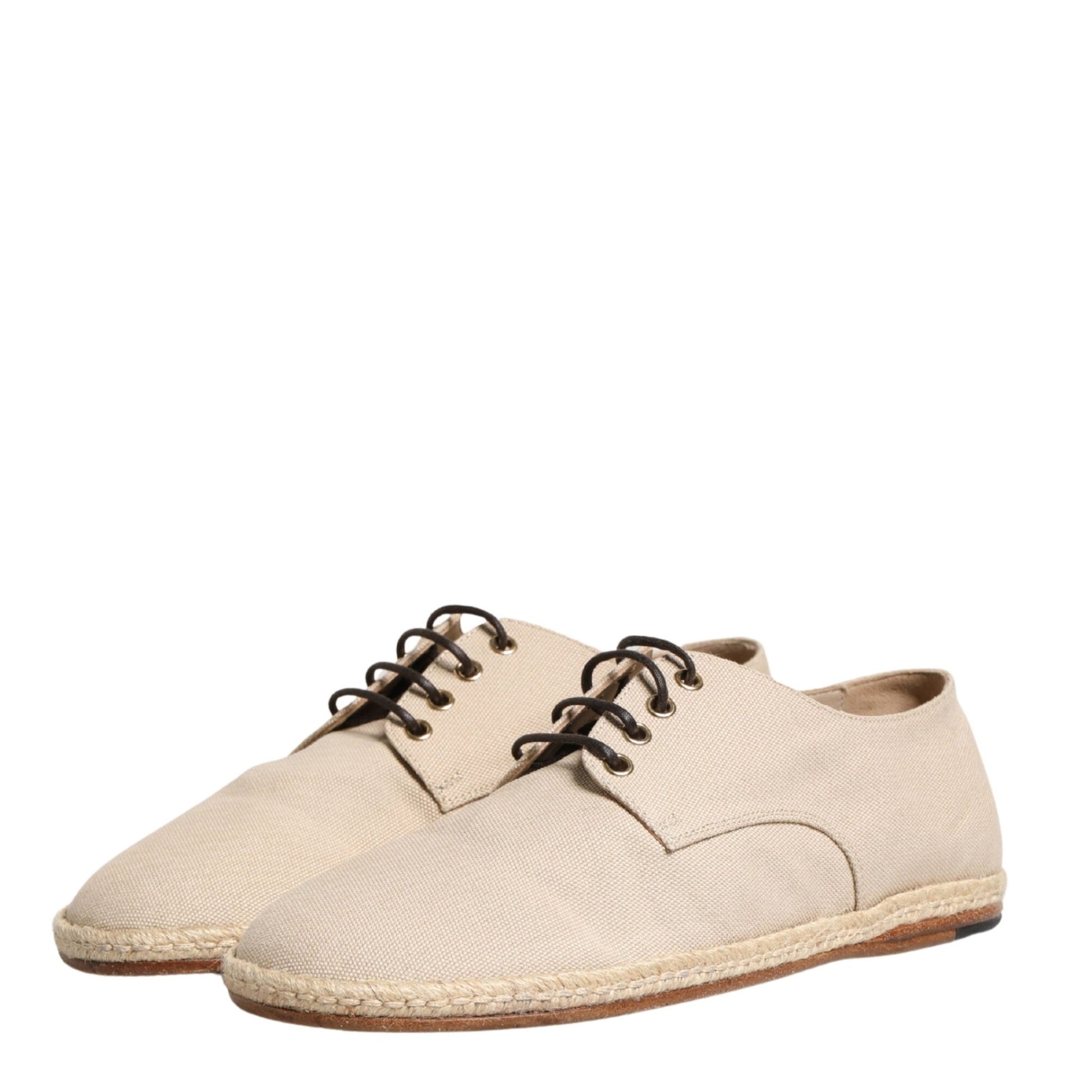 Dolce & Gabbana Beige Espadrille Sole Lace Up Canvas Derby Shoes