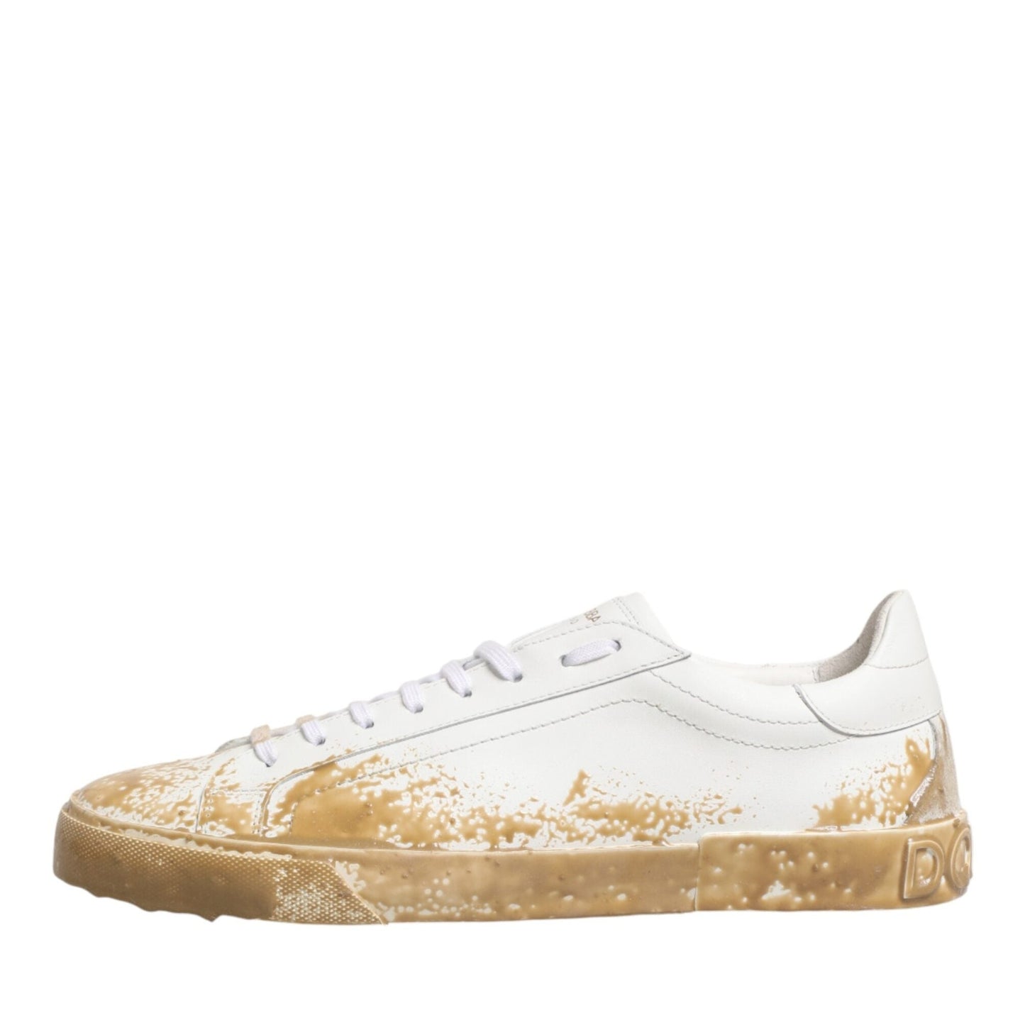 Dolce & Gabbana White Leather Paint Effect Low Top Sneakers Shoes