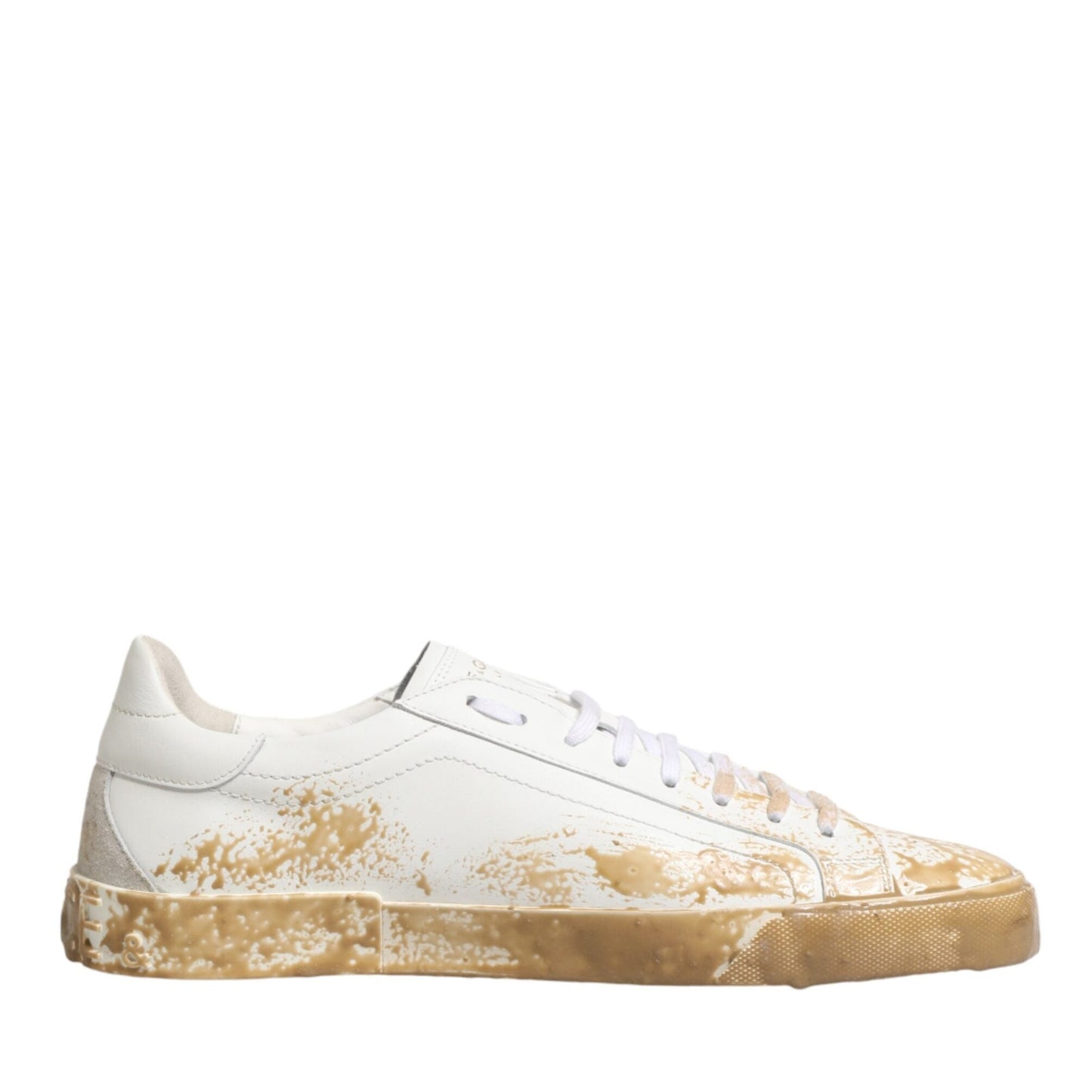 Dolce & Gabbana White Leather Paint Effect Low Top Sneakers Shoes