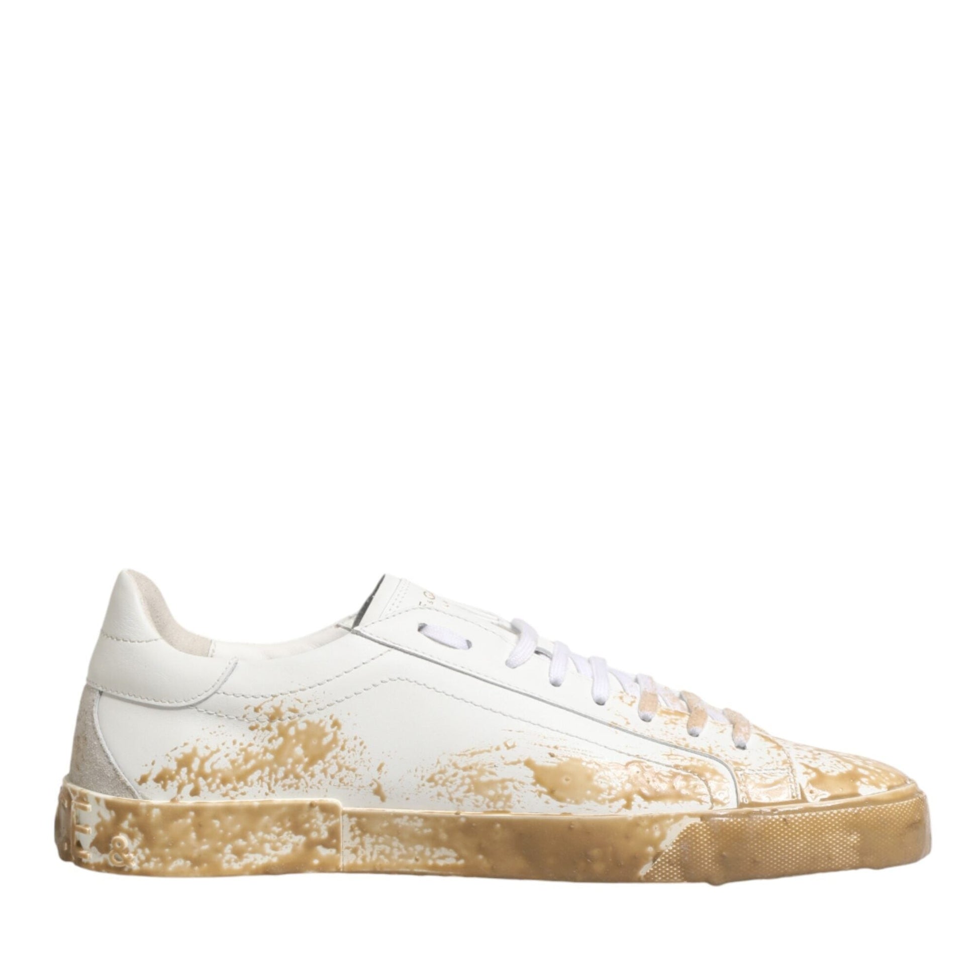 Dolce & Gabbana White Leather Paint Effect Low Top Sneakers Shoes
