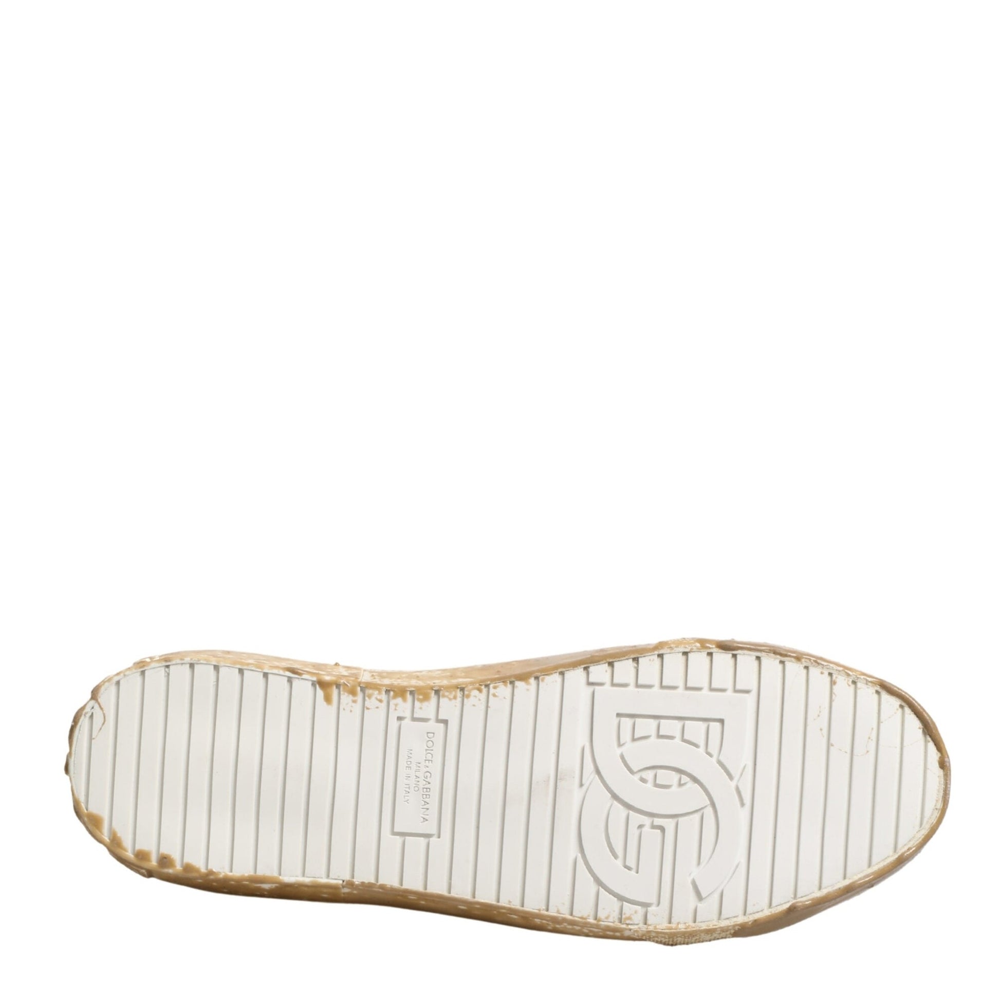 Dolce & Gabbana White Leather Paint Effect Low Top Sneakers Shoes