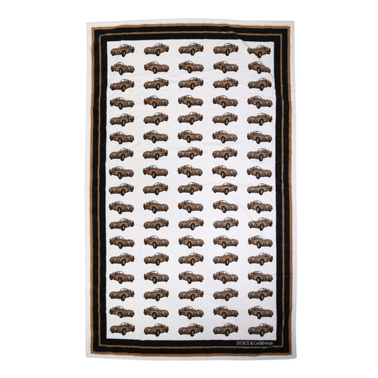 Dolce & Gabbana Towel White Cotton Car Graphic Print 115cm x 180cm Beach