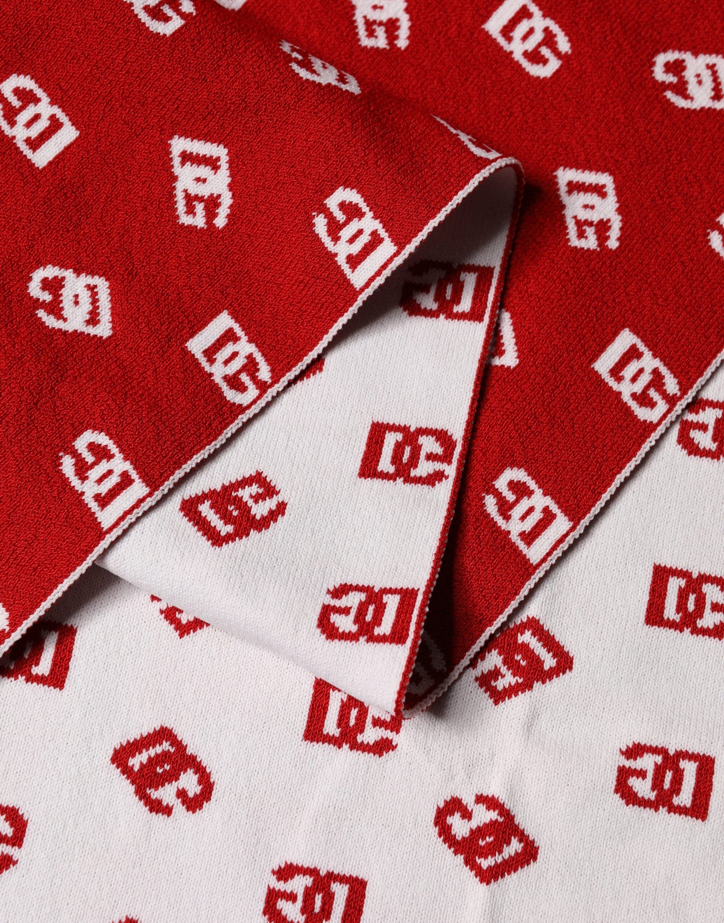 Dolce & Gabbana Red White Logo Print Foulard 201cm x 40.5cm Men Scarf