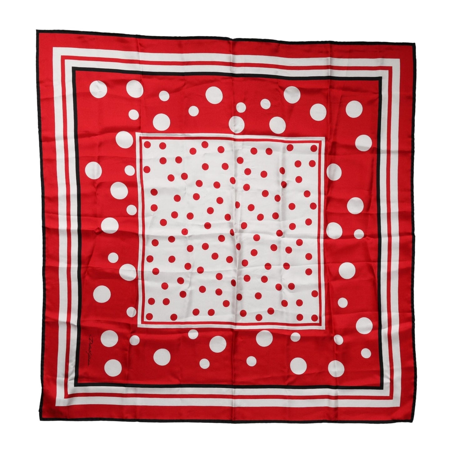Dolce & Gabbana Red White Polka Dot Square Foulard 90cm x 88cm Scarf