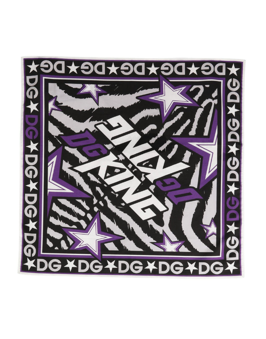 Dolce & Gabbana Black Purple DG King Cotton Foulard 51cm x 49.5cm Scarf - Eljoys Fashion 