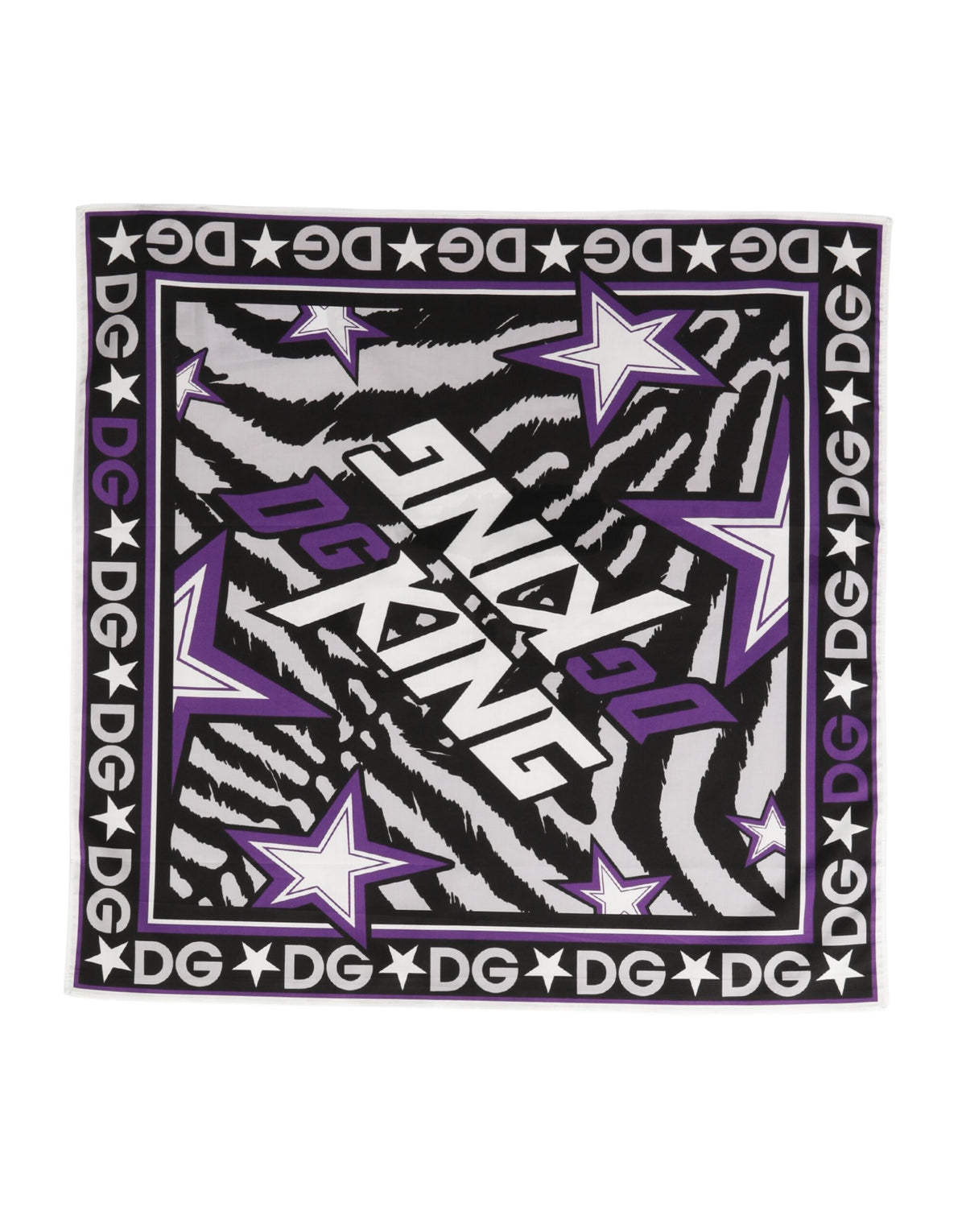 Dolce & Gabbana Black Purple DG King Cotton Foulard 51cm x 49.5cm Scarf - Eljoys Fashion 
