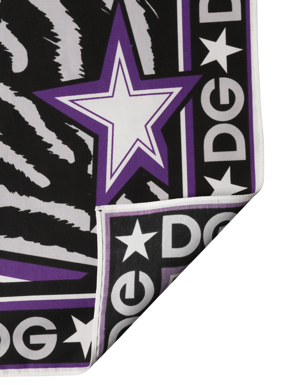Dolce & Gabbana Black Purple DG King Cotton Foulard 51cm x 49.5cm Scarf - Eljoys Fashion 