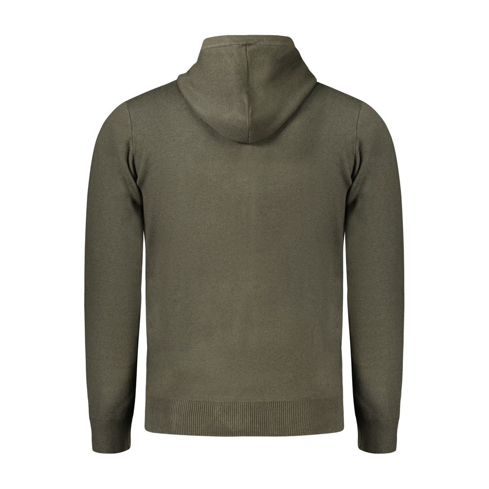 Norway 1963 green polyamide men's cardigan displayed on a hanger, showing its knit texture and classic button-up design.