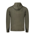 Norway 1963 green polyamide men's cardigan displayed on a hanger, showing its knit texture and classic button-up design.
