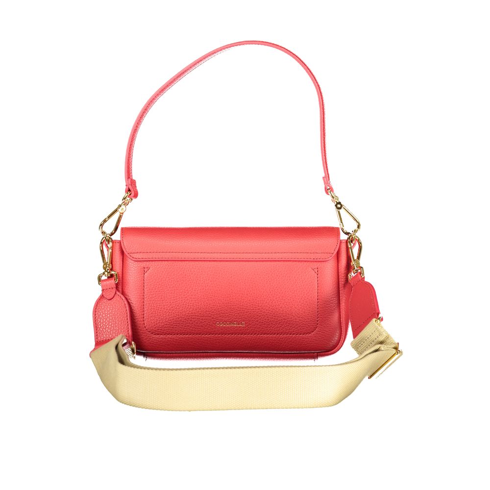 Coccinelle Rosso leather women’s handbag with gold-tone hardware and top handles, stylish and spacious for everyday use.