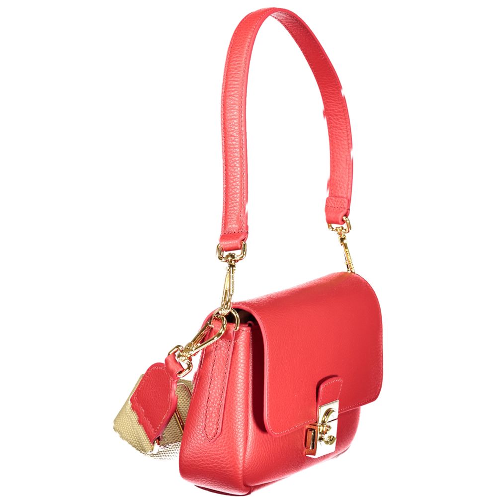Coccinelle Rosso leather women's handbag with sleek design and top handle, showcasing elegant craftsmanship and vibrant red color.
