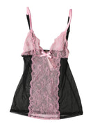 Roberto Cavalli Black Pink Floral Lace Lingerie Top Underwear - Eljoys Fashion 