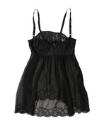 Dolce & Gabbana Black Silk Floral Lace Lingerie Top Underwear - Eljoys Fashion 