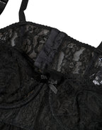 Dolce & Gabbana Black Silk Floral Lace Lingerie Top Underwear - Eljoys Fashion 