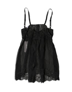 Dolce & Gabbana Black Silk Floral Lace Lingerie Top Underwear - Eljoys Fashion 