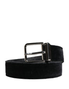 Dolce & Gabbana Black Suede Silver Tone Metal Buckle Men Belt - Eljoys Fashion 