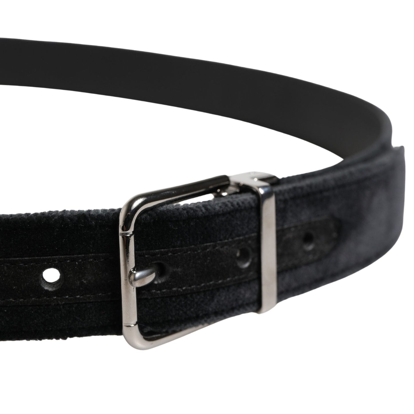 Dolce & Gabbana Black Suede Silver Tone Metal Buckle Men Belt
