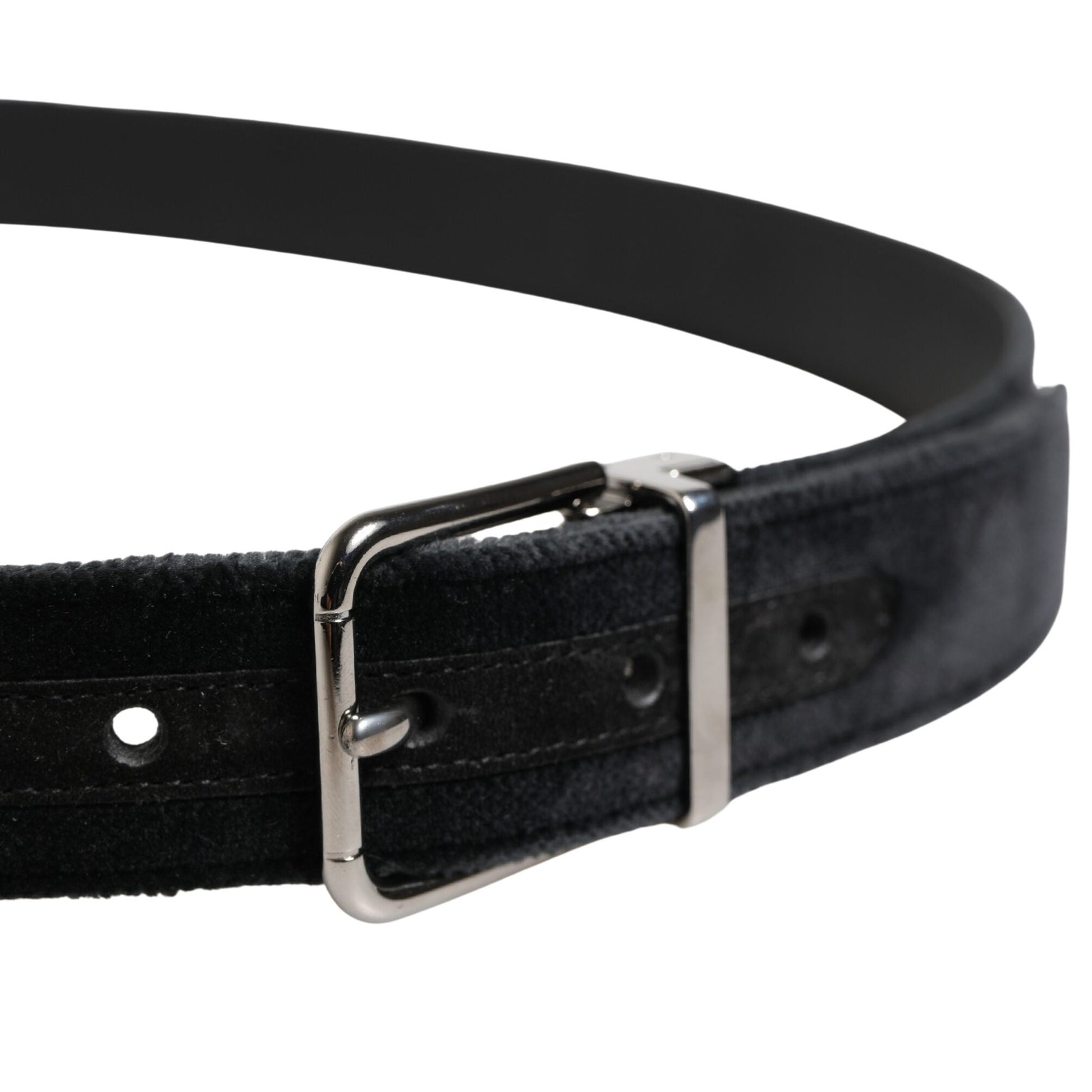 Dolce & Gabbana Black Suede Silver Tone Metal Buckle Men Belt
