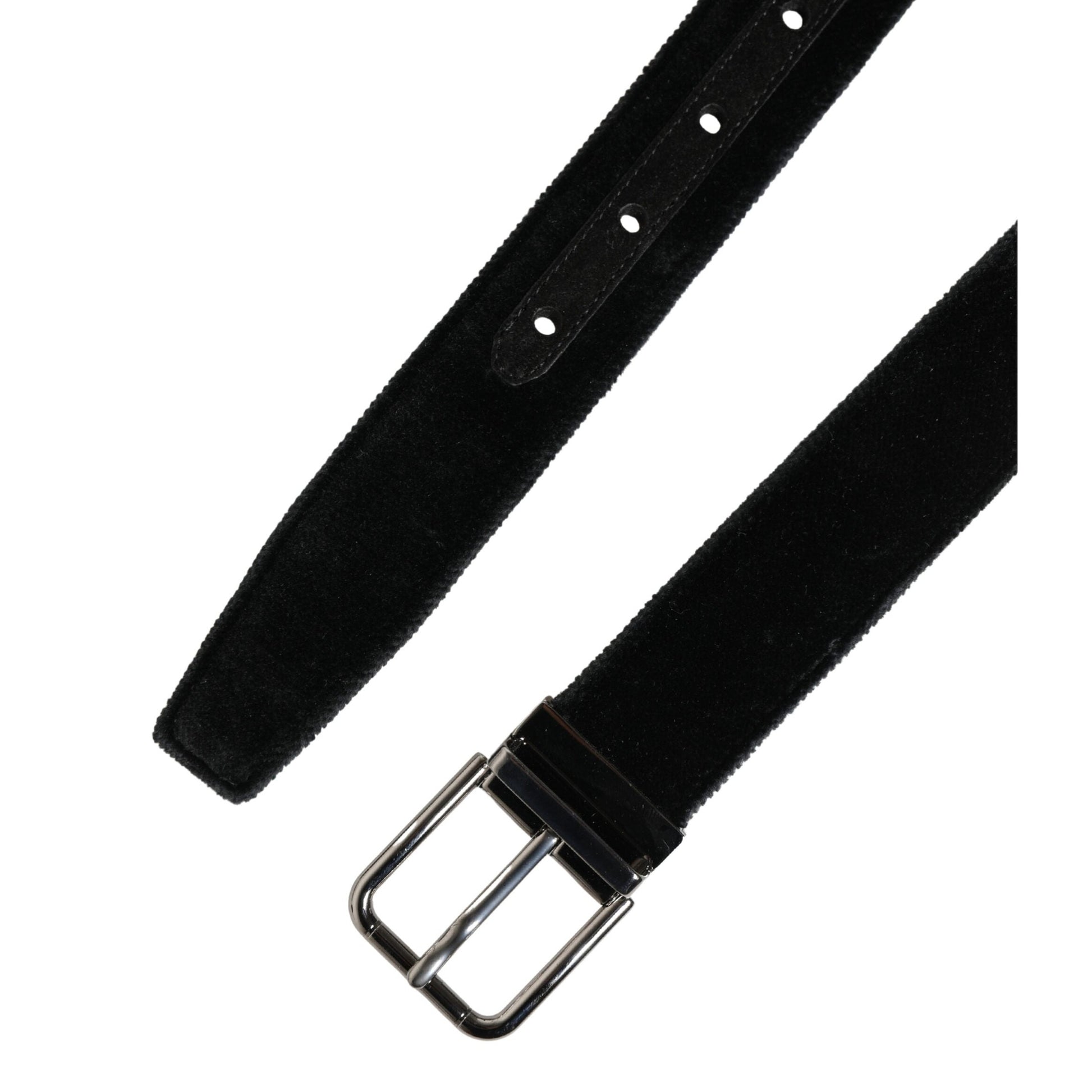 Dolce & Gabbana Black Suede Silver Tone Metal Buckle Men Belt