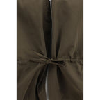 Rick Owens brown polyester shell jacket with a sleek, modern design, featuring a high collar and zip closure.
