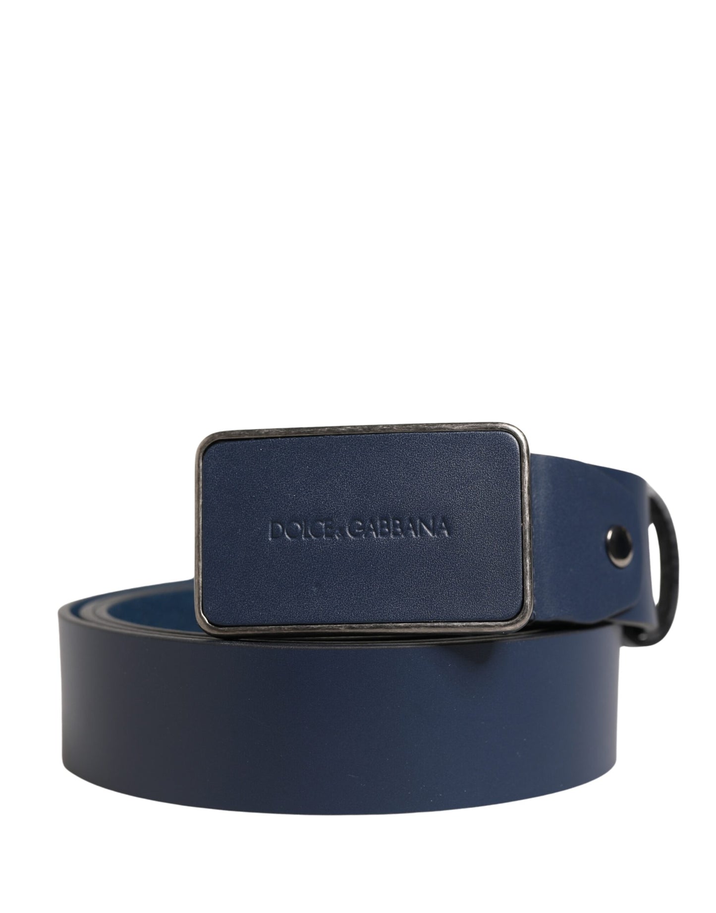 Dolce & Gabbana Blue Leather Logo Metal Buckle Men Belt Dolce & Gabbana