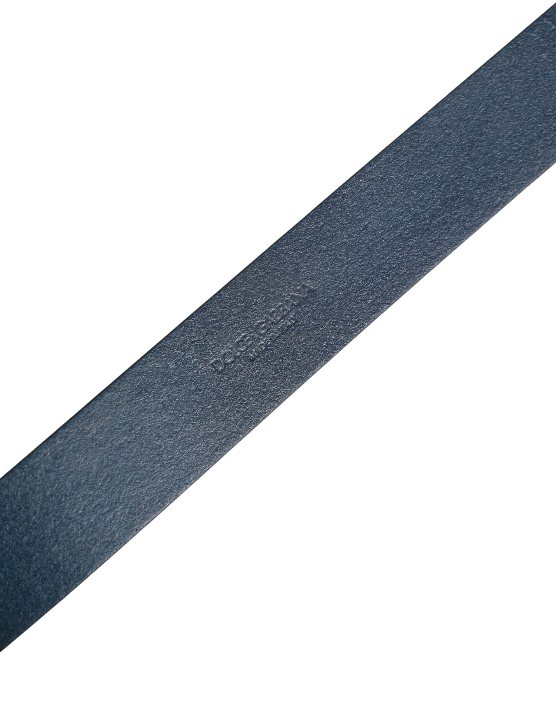 Dolce & Gabbana Blue Leather Logo Metal Buckle Men Belt Dolce & Gabbana