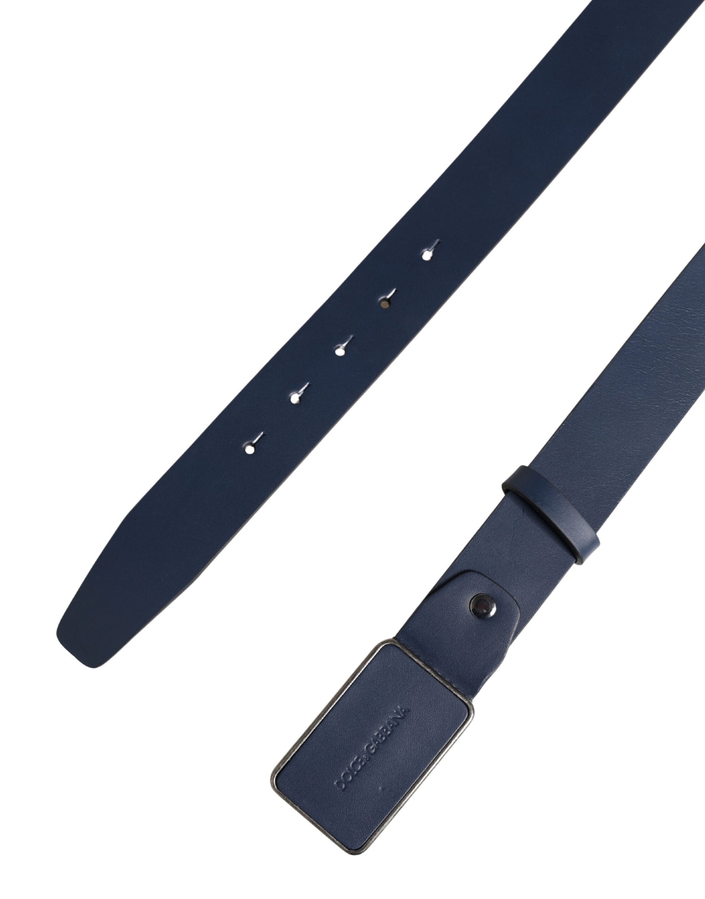 Dolce & Gabbana Blue Leather Logo Metal Buckle Men Belt Dolce & Gabbana