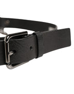 Dolce & Gabbana Black Leather Silver Chain Waist Men Belt - Eljoys Fashion 