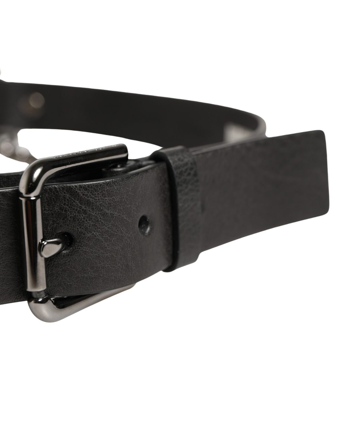 Dolce & Gabbana Black Leather Silver Chain Waist Men Belt - Eljoys Fashion 
